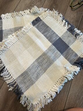 Neutral Plaid Woven Fringe Placemats Cream & Gray